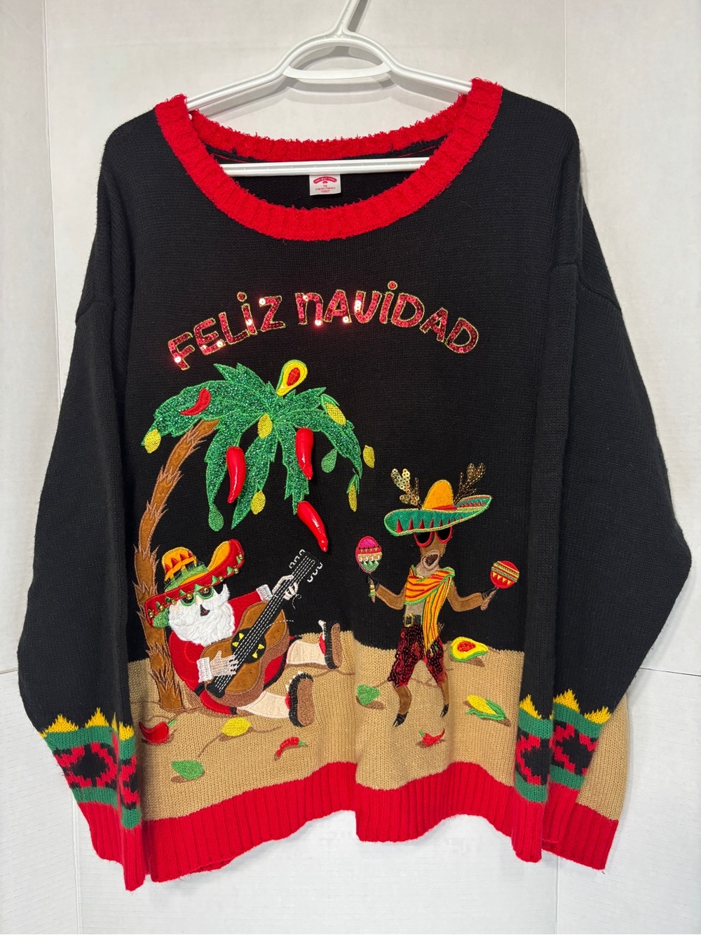 Holiday Time 16W/18W Ugly Christmas Sweater Knitted Sequins Dangling Details